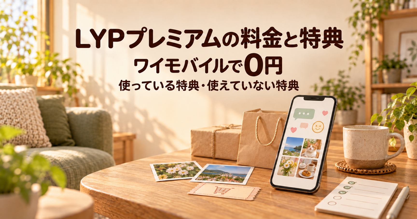 LYPプレミアムの料金と特典。ワイモバイルで0円、実際に使っている特典と使えていない特典