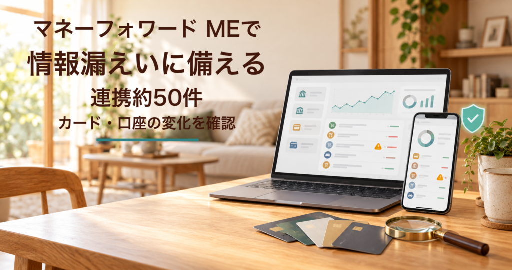 マネーフォワード MEで情報漏えいに備える。連携約50件からカード・口座の変化を確認